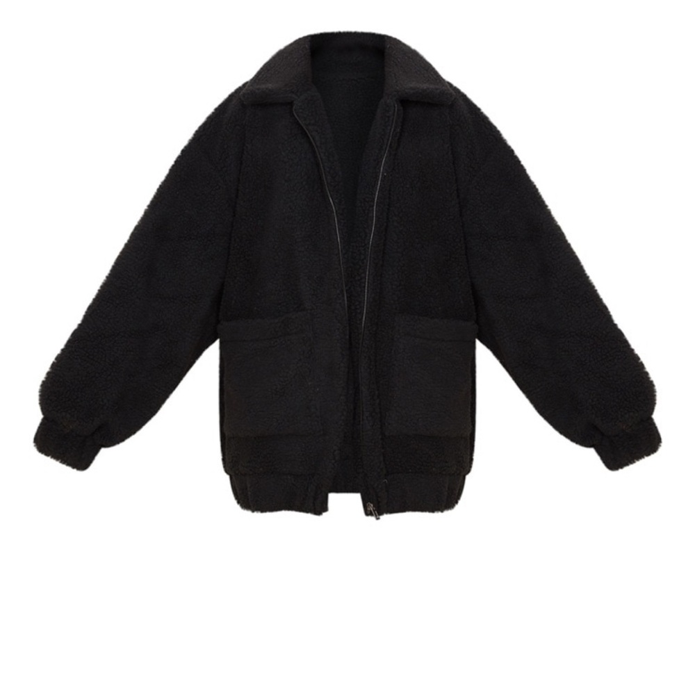 Black oversized borg pocket front coat - Picture 5 of 6